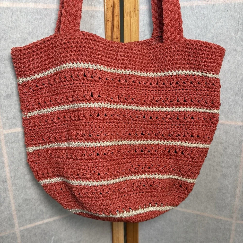 The Sak Red Orange Stripe Crochet/Handbag Purse‎ Beach Cruise Boho Y2K Woven